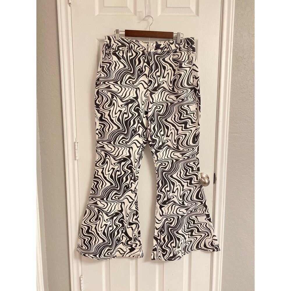 Versona Trippy Marble Swirl Print Bell Bottom Flare Jeans Women's 16